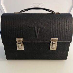 Vintage, American Thermos black “V” metal dome top lunch box. Never used.